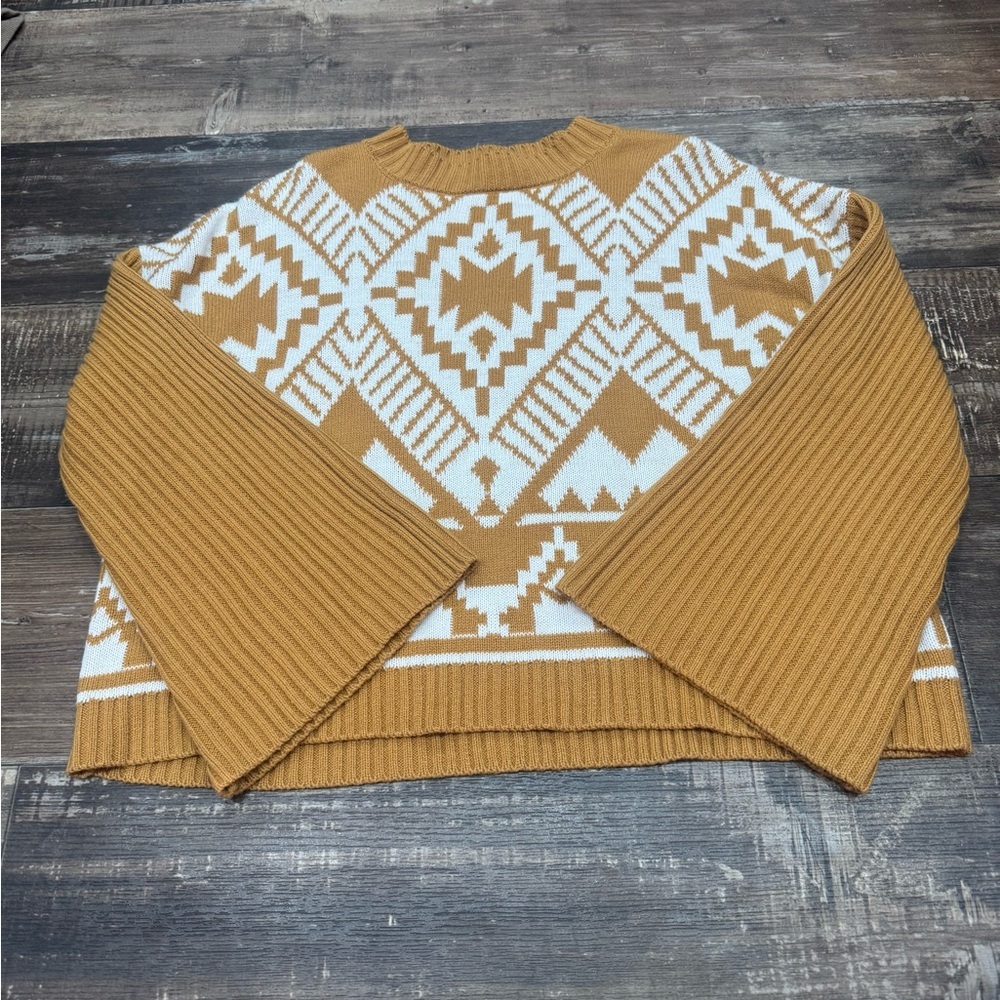 Wrangler Retro Aztec Pattern Crew Neck Sweater - Tan & White
